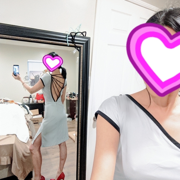 Dresses & Skirts - Midi Dress - Silver Asymmetrical Strappy Back